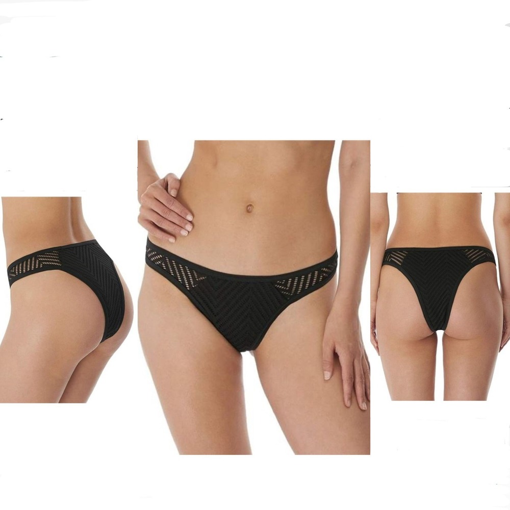 NWT Freya Urban Brazilian‎ Bikini Bottom Black Crochet Chevron Womens Sz S
